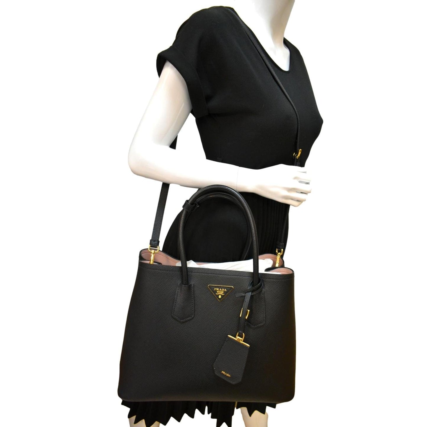 Prada Double Crossbody Bag Leather Saffiano Black