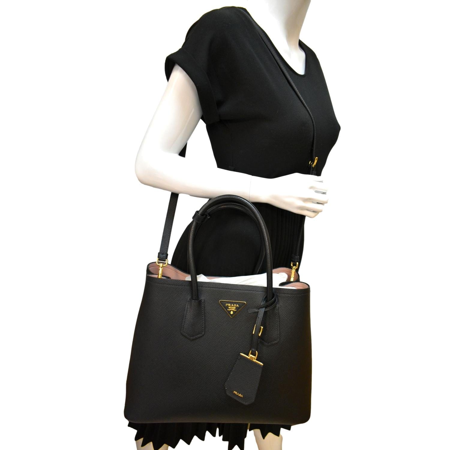 Prada Double Crossbody Bag Leather Saffiano Black