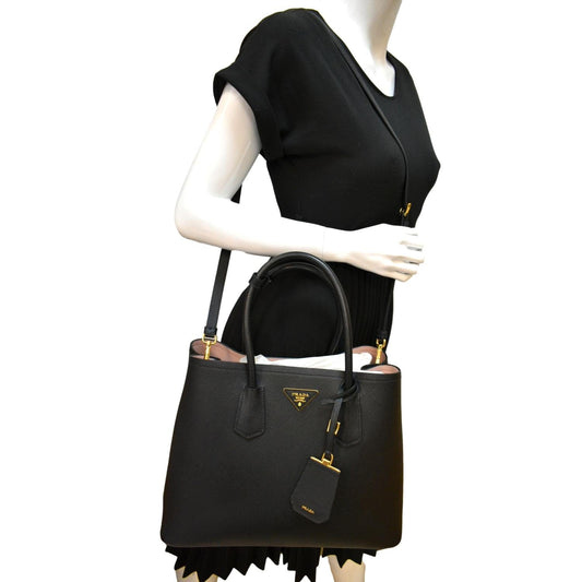 Prada Double Crossbody Bag Leather Saffiano Black
