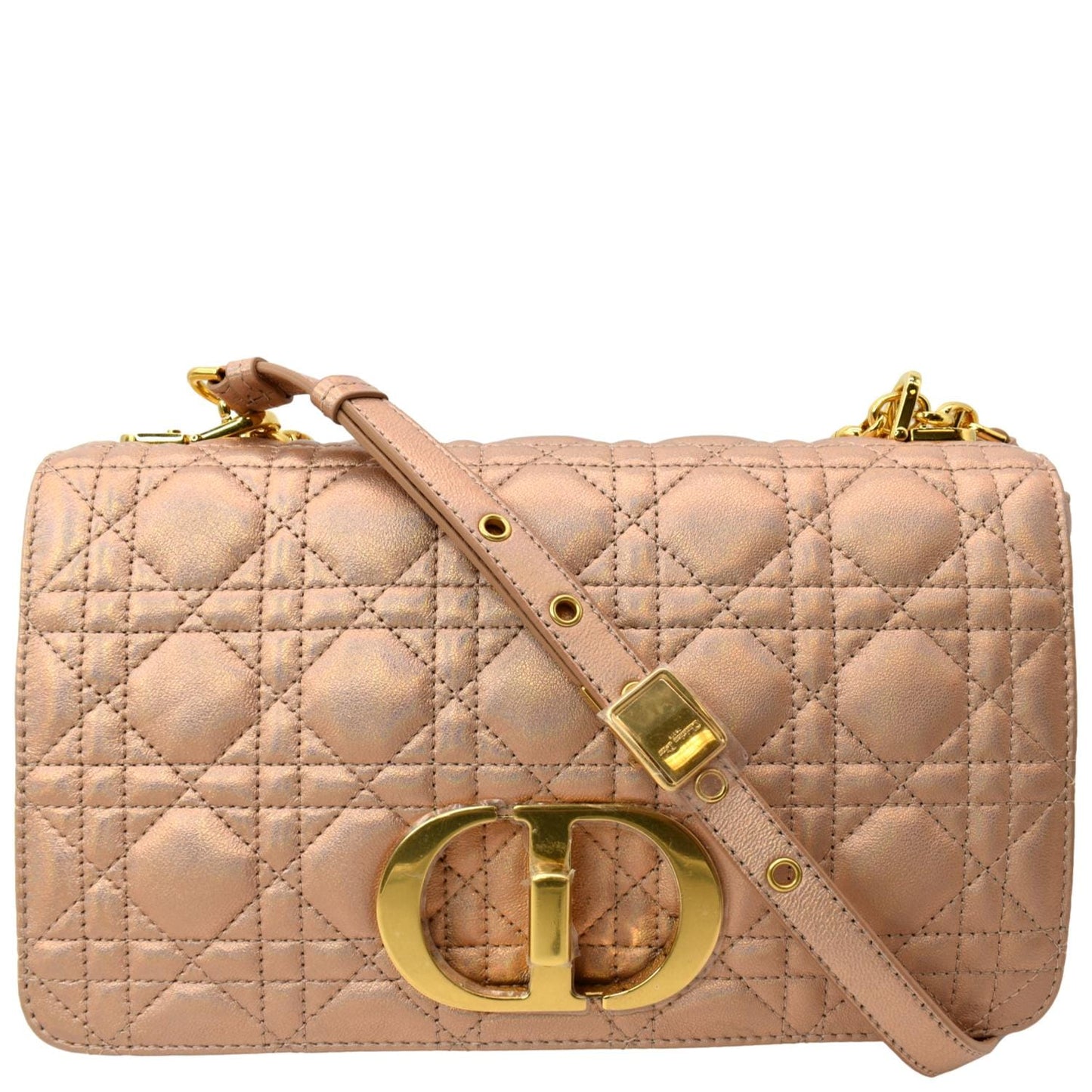 Dior Caro Iridescent Shoulder Bag Metallic Leather Pink Medium