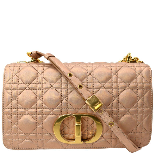 Dior Caro Iridescent Shoulder Bag Metallic Leather Pink