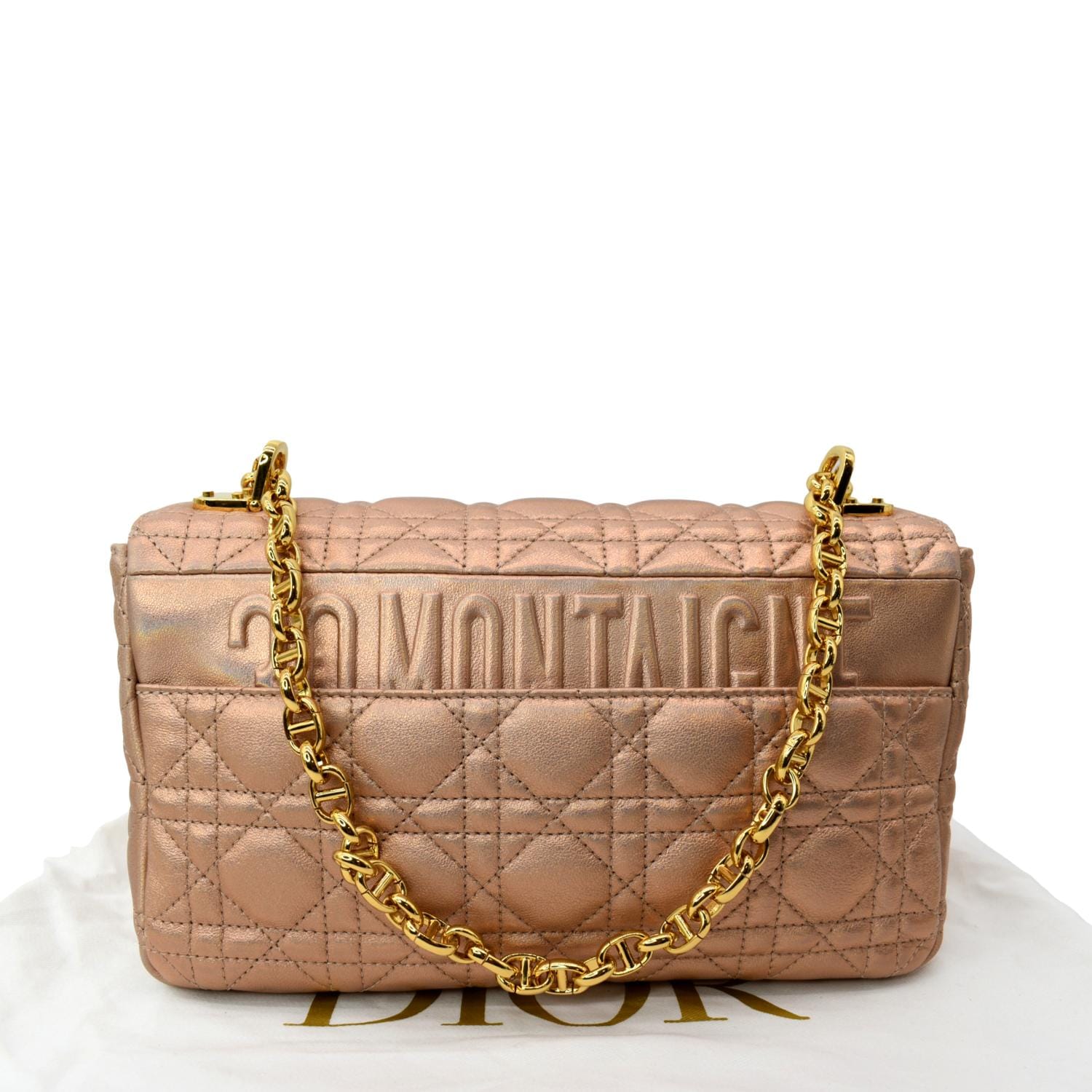Dior Caro Iridescent Shoulder Bag Metallic Leather Pink Medium