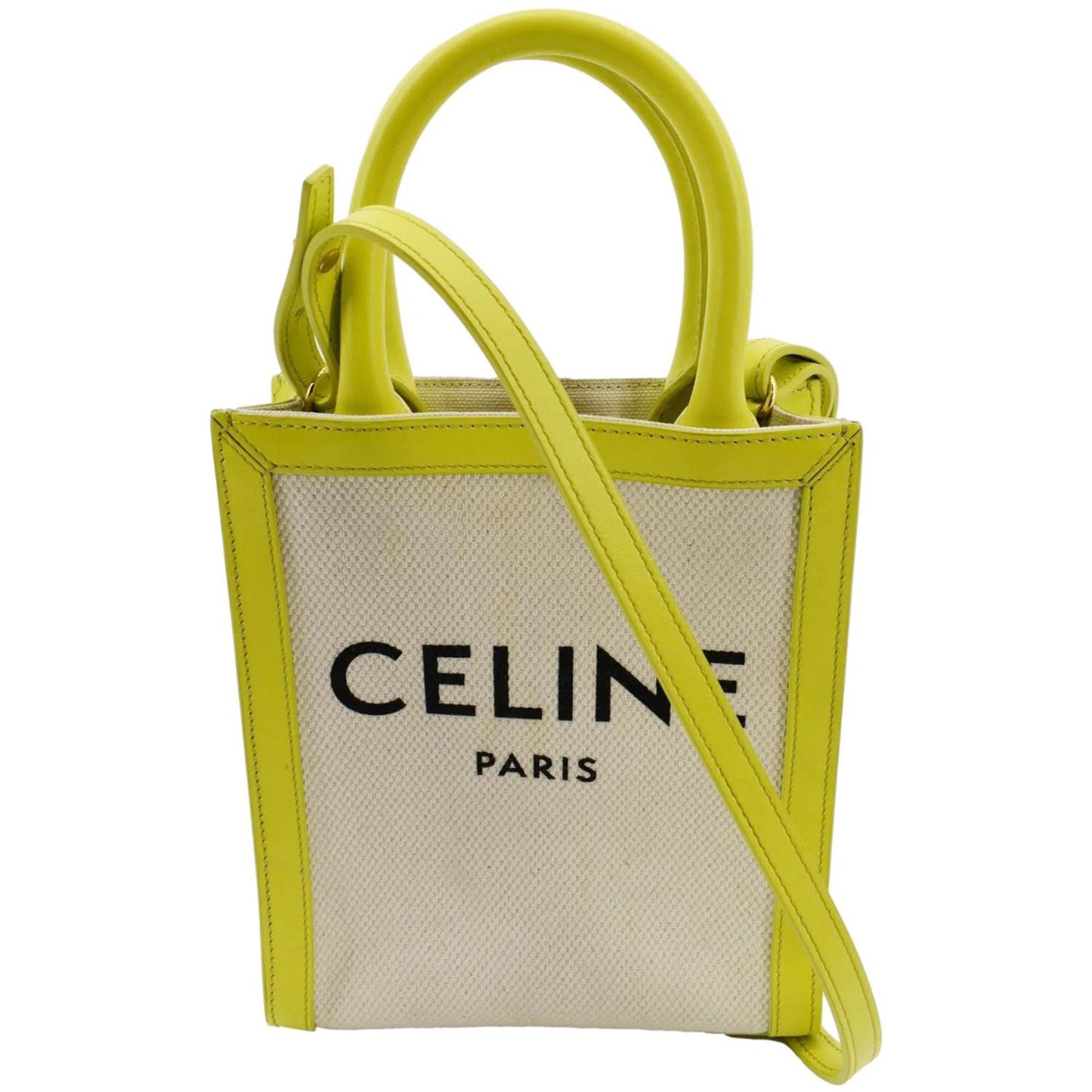 Vertical Cabas Calfskin Shoulder Bag Lime Canvas Mini