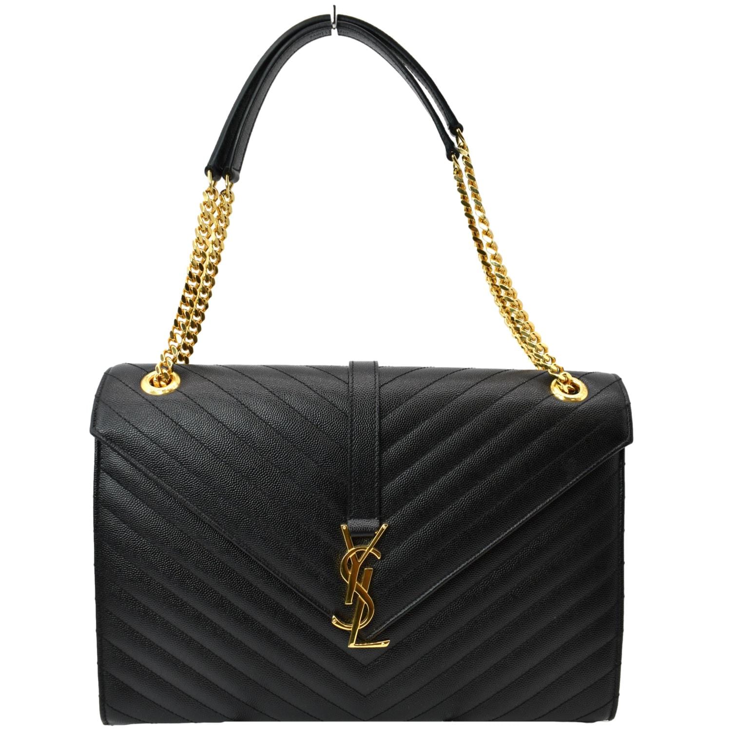 YSL Saint Laurent Yves Envelope Mix Grain De Poudre Shoulder Bag Matelasse Black Large