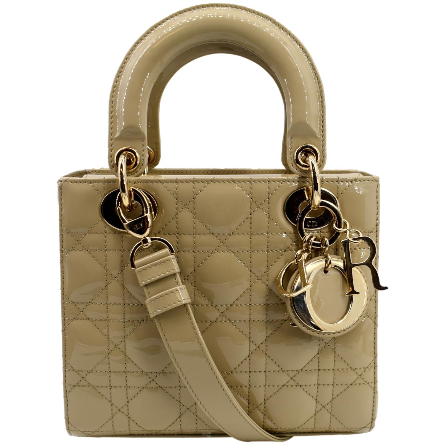 Dior Lady Shoulder Bag Leather Patent Beige