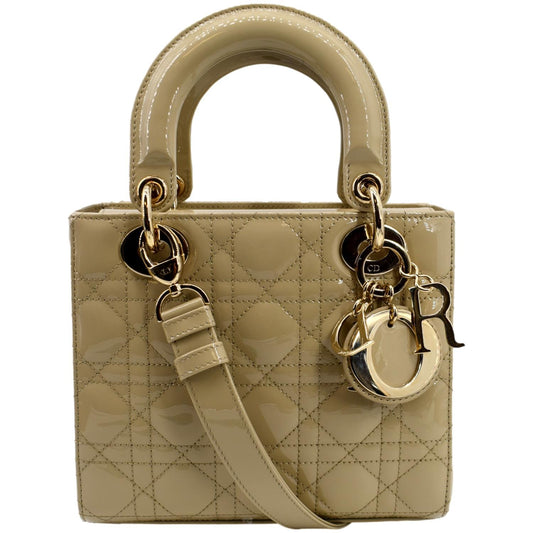Dior Lady Patent Shoulder Bag Leather Beige