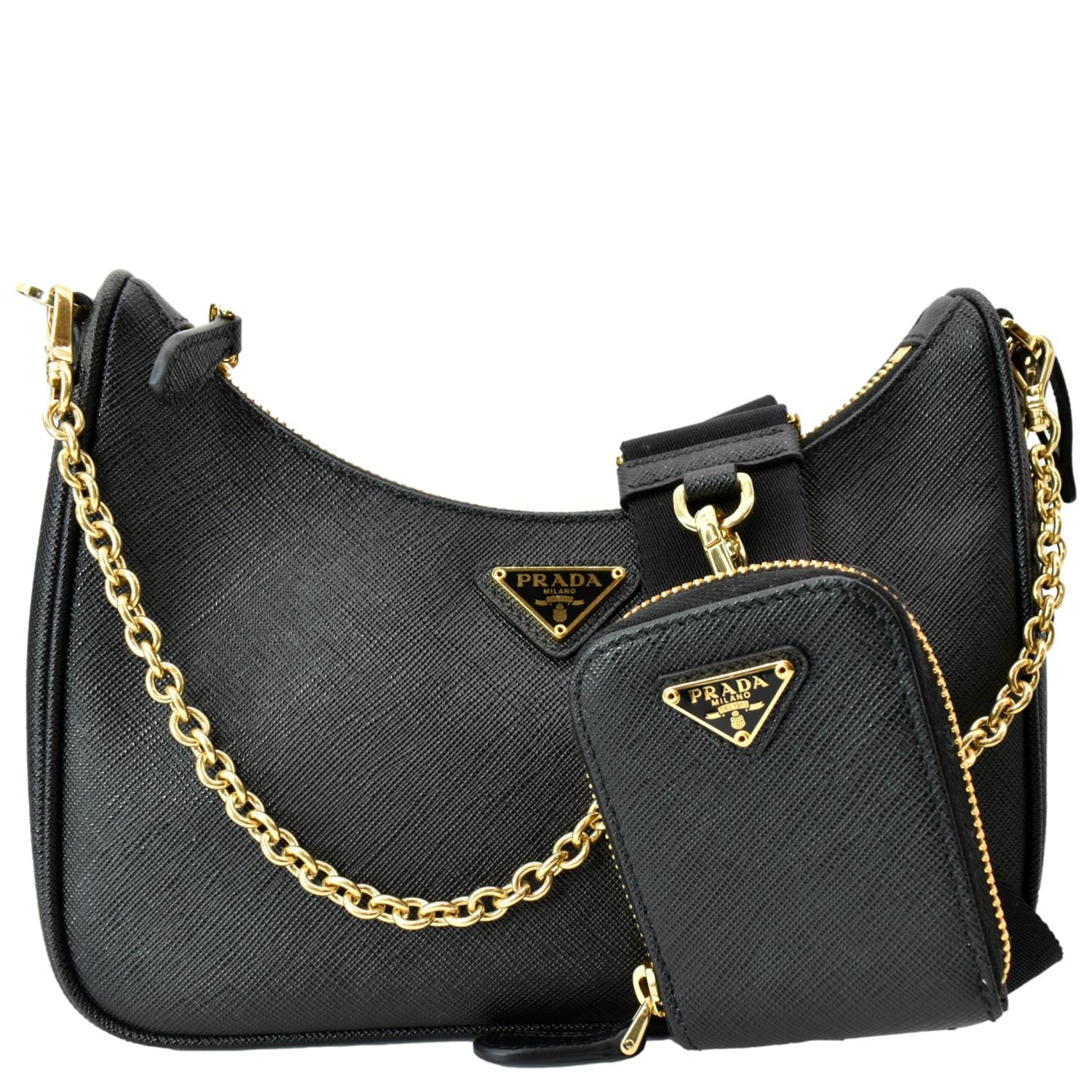 Prada Re Edition Shoulder Bag Leather Saffiano Black Edition 2005 Saffiano