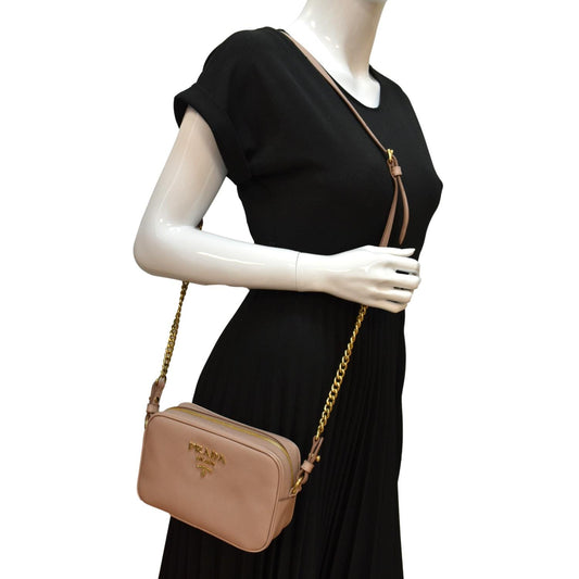 Prada Camera Crossbody Bag Leather Saffiano Pink