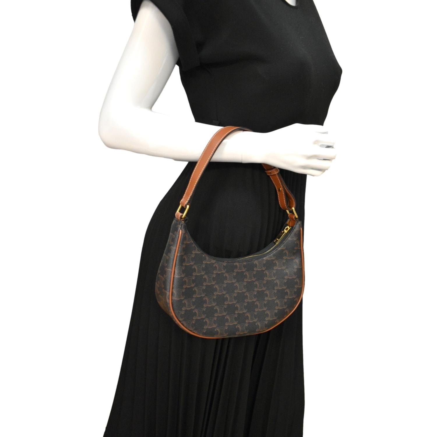 Ava Triomphe Calfskin Shoulder Bag Canvas Brown