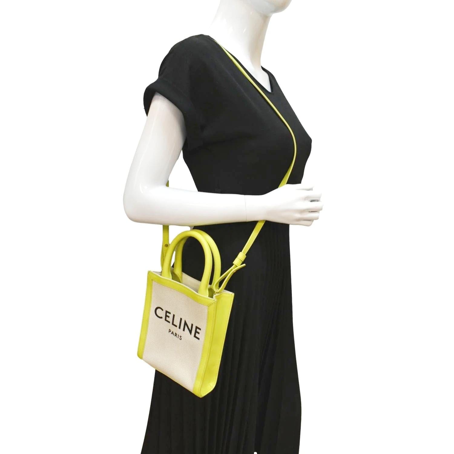 Vertical Cabas Calfskin Shoulder Bag Lime Canvas Mini
