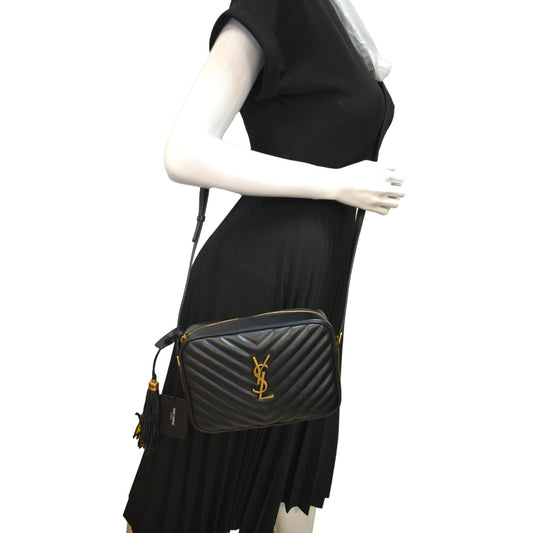 YSL Saint Laurent Yves Lou Chevron Camera Crossbody Bag Leather Black Lou Camera 1