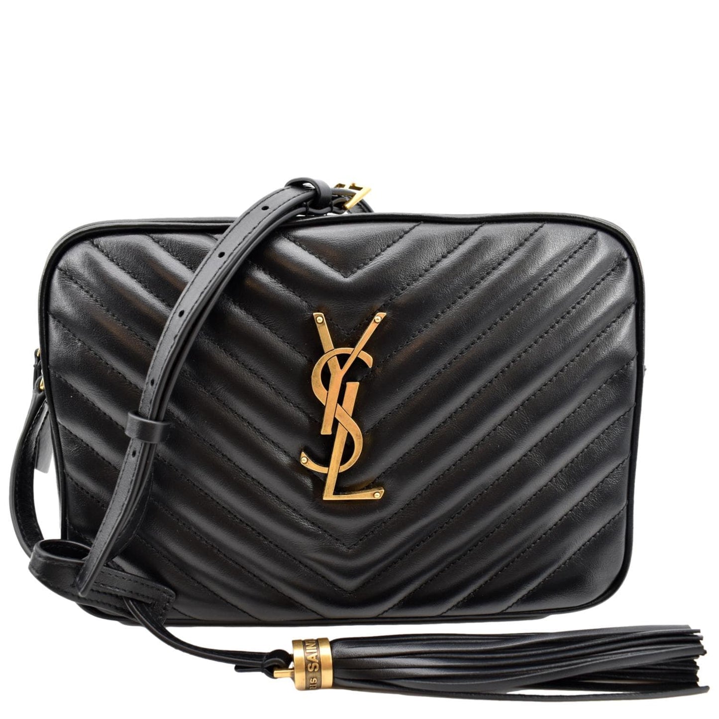 YSL Saint Laurent Saint Lou Camera Chevron Crossbody Bag Leather Black