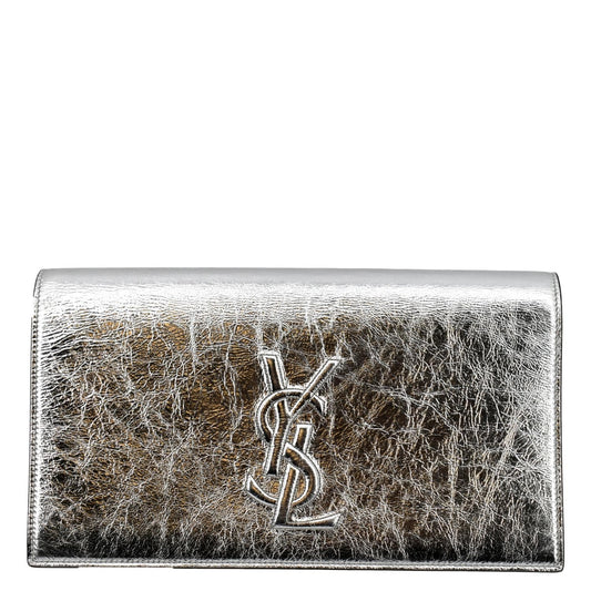 YSL Saint Laurent Saint Belle De Jour Clutch Bag Leather Silver