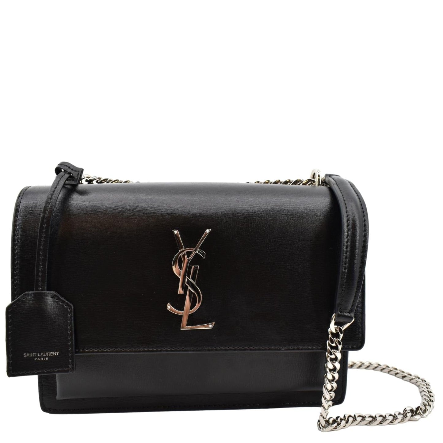 YSL Saint Laurent Saint Sunset Calfskin Shoulder Bag Leather Black