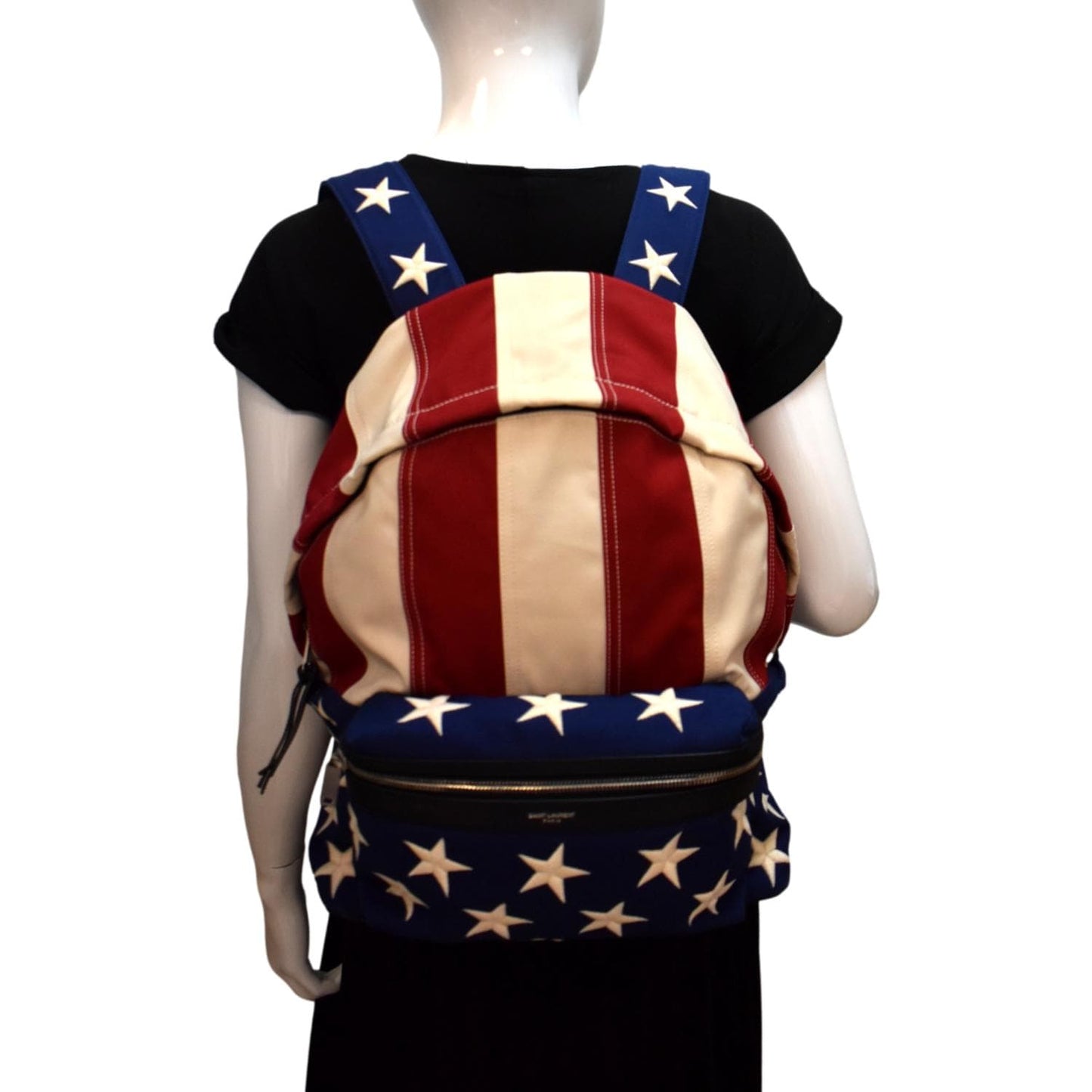 YSL Saint Laurent Yves American Flag Backpack Bag Canvas Red