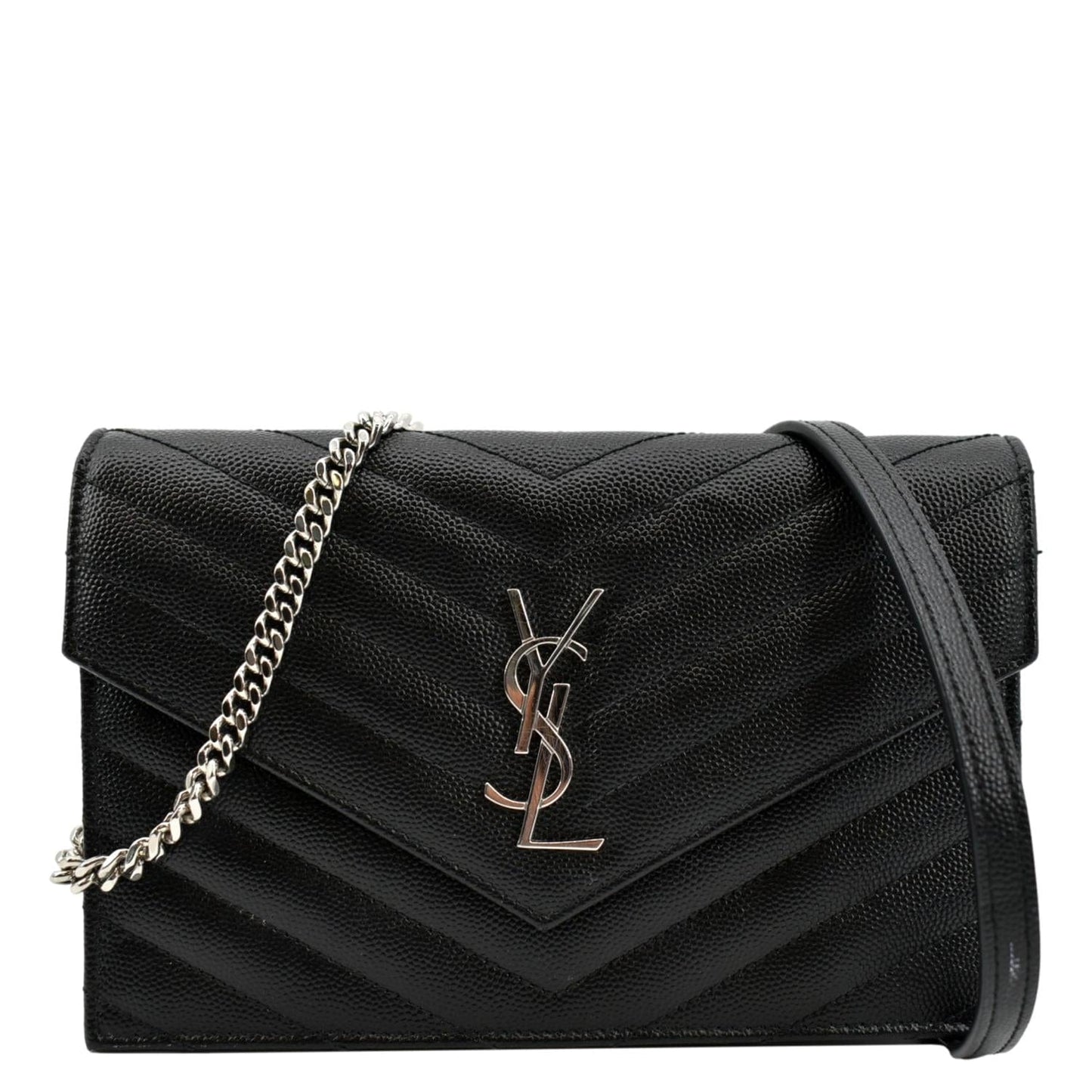 YSL Saint Laurent Saint Cassandre Grain De Poudre Crossbody Bag Black Chain