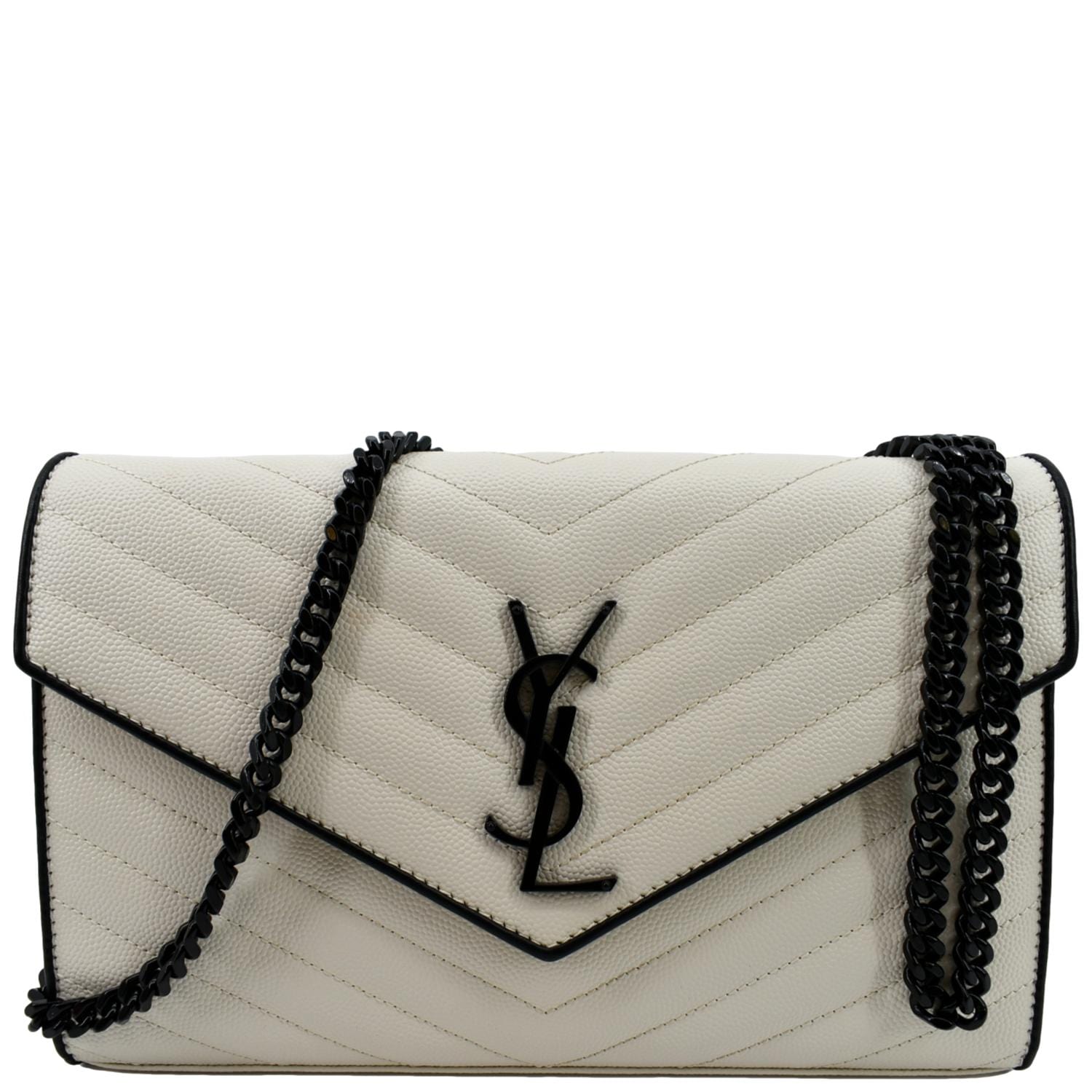 YSL Saint Laurent Saint Contrast Trim Wallet On Shoulder Bag Leather White Crossbody Bag