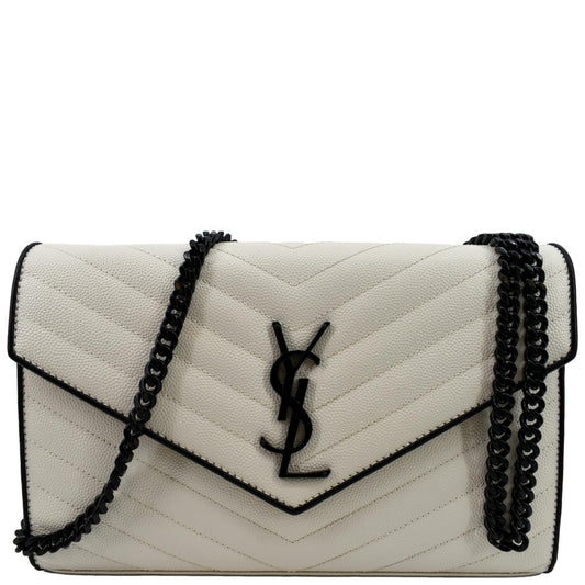 YSL Saint Laurent Saint Contrast Trim Wallet On Shoulder Bag Leather White Crossbody Bag