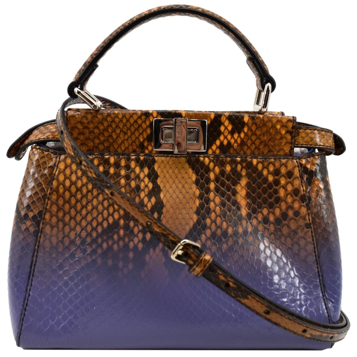 Fendi Peekaboo Shoulder Bag Leather Python Brown