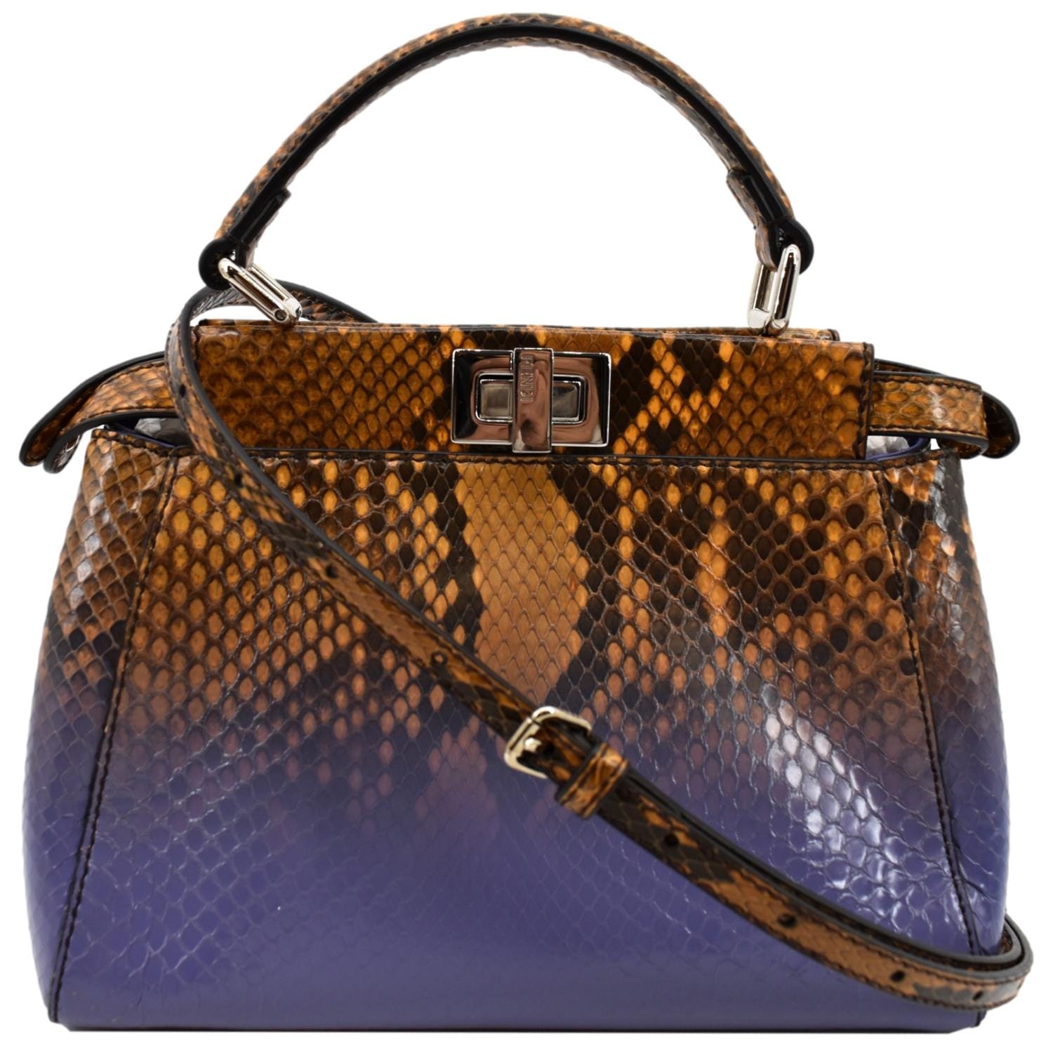 Fendi Peekaboo Shoulder Bag Leather Python Brown