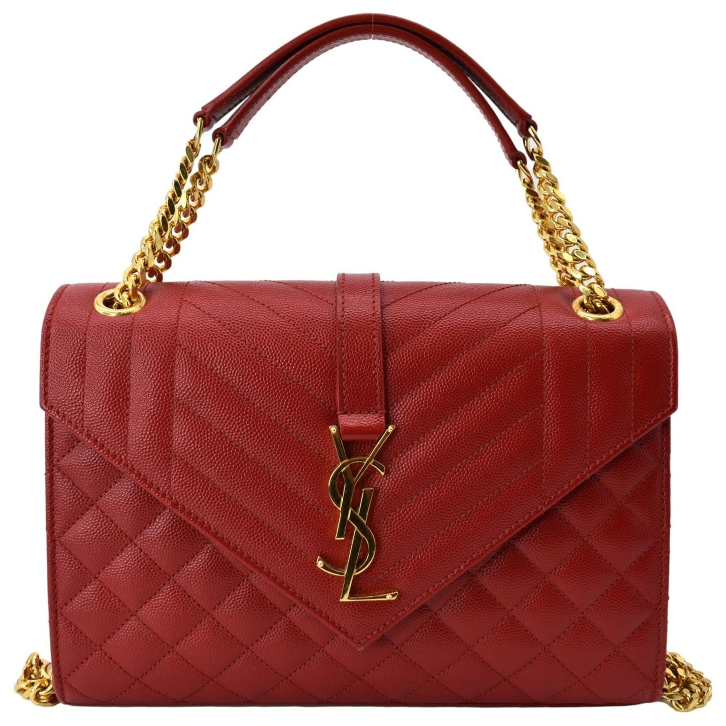 YSL Saint Laurent Saint Envelope Chain Shoulder Bag Leather Red