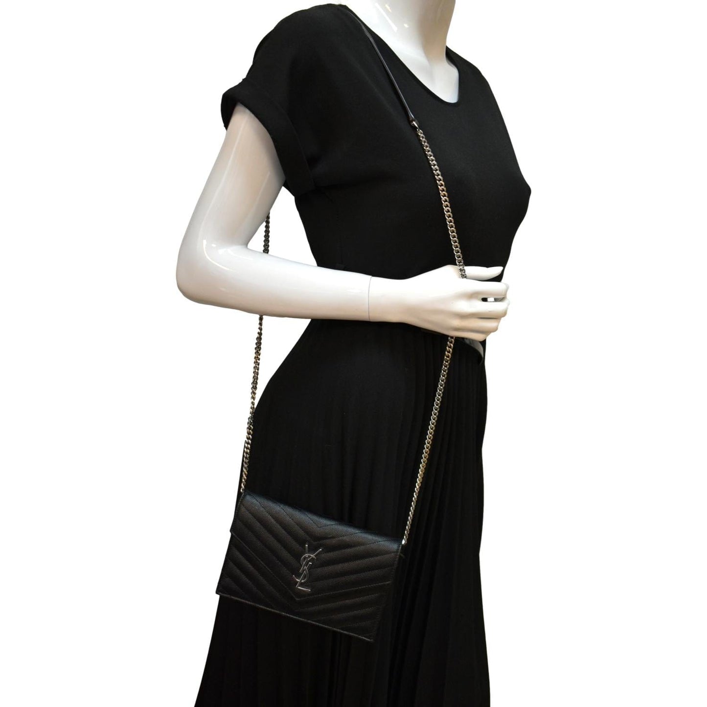 YSL Saint Laurent Yves Cassandre Grain De Poudre Crossbody Bag Black Chain