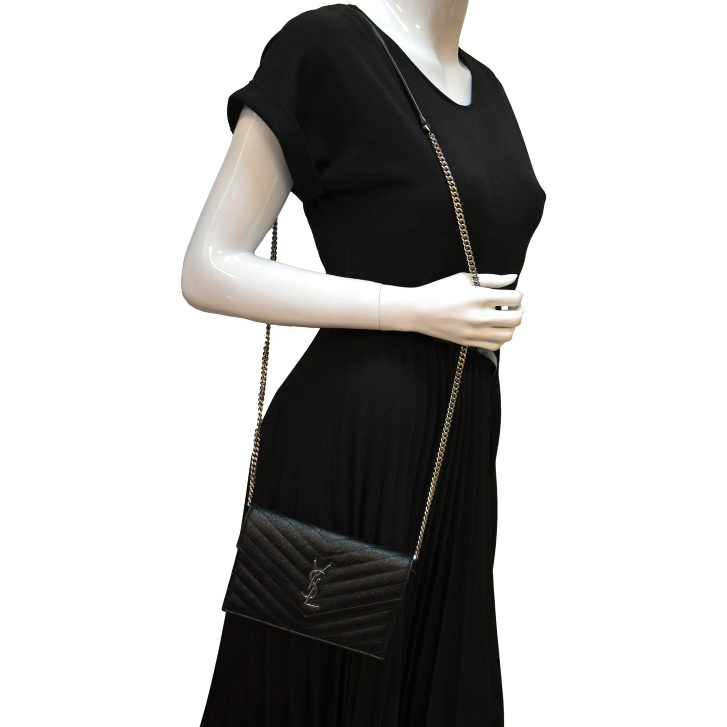 YSL Saint Laurent Yves Cassandre Grain De Poudre Crossbody Bag Black Chain
