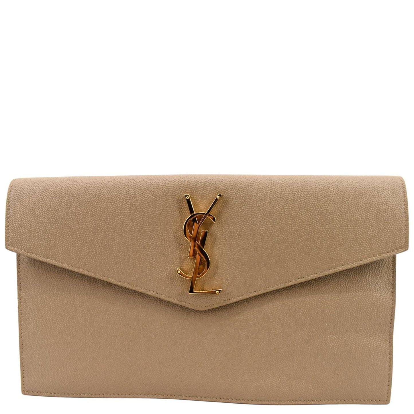 YSL Saint Laurent Saint Uptown Envelope Grain De Poudre Clutch Leather Beige Clutch Bag