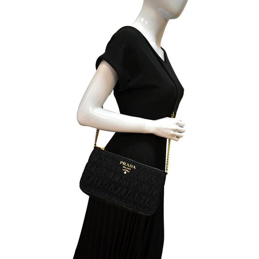 Prada Tessuto Gaufre Shoulder Bag Nylon Black