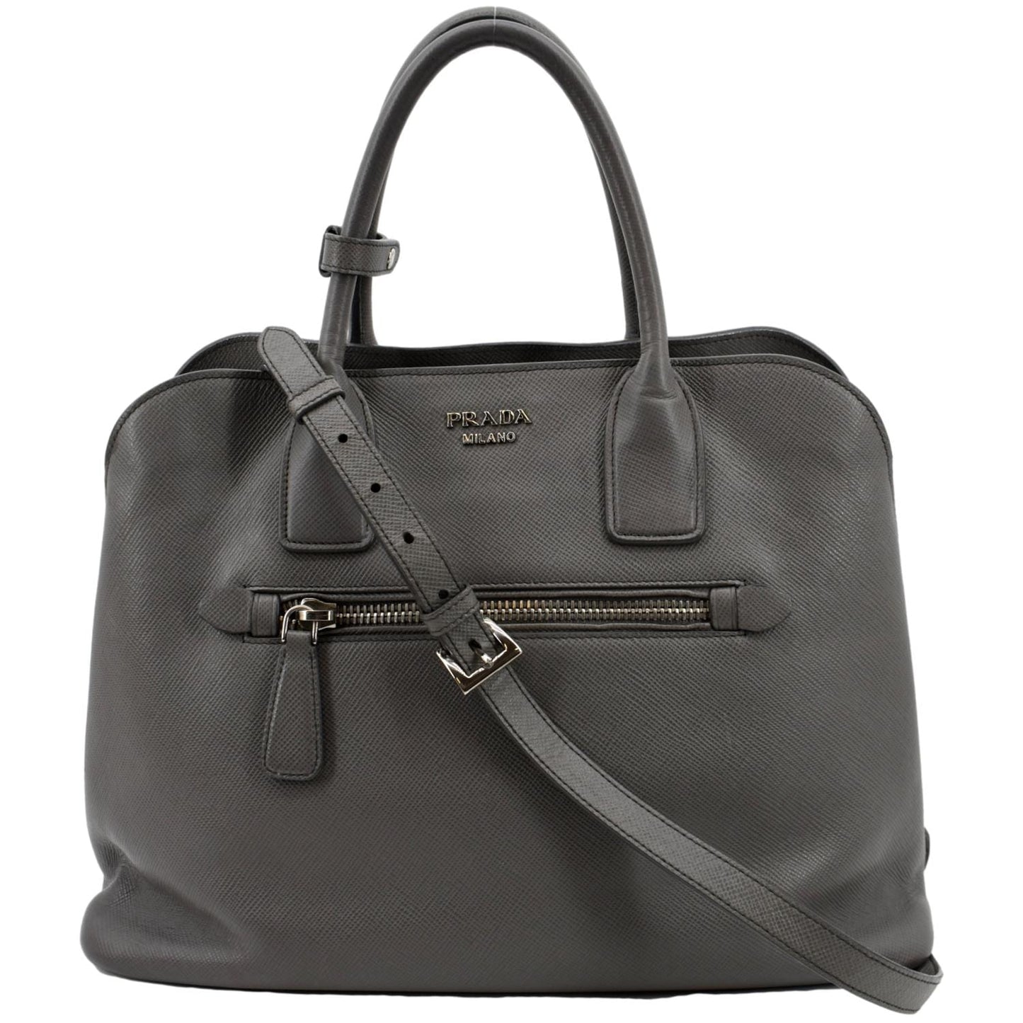 Prada Cuir Open Promenade Leathertop Handle Tote Bag Grey Saffiano Gray Shoulder Bag