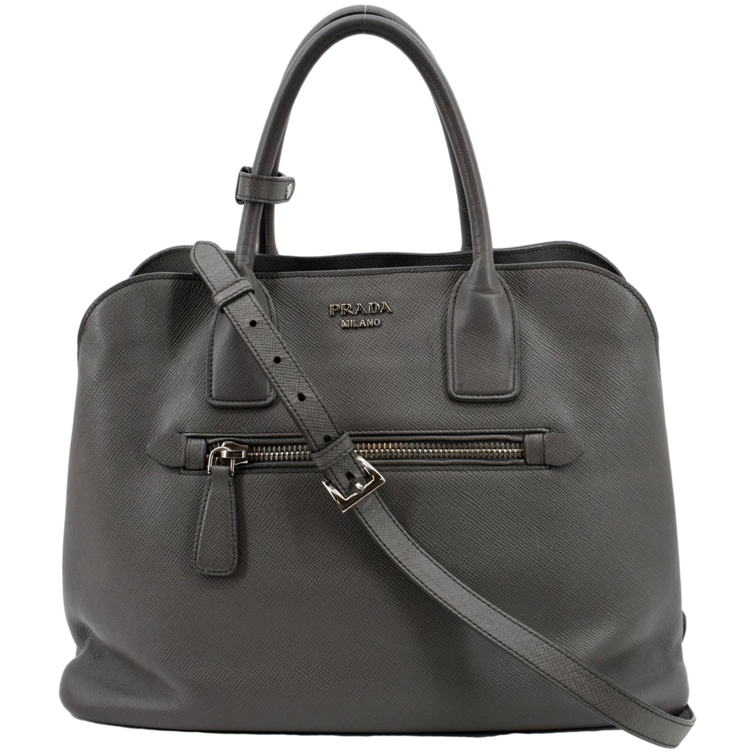 Prada Cuir Open Promenade Leathertop Handle Tote Bag Grey Saffiano Gray Shoulder Bag