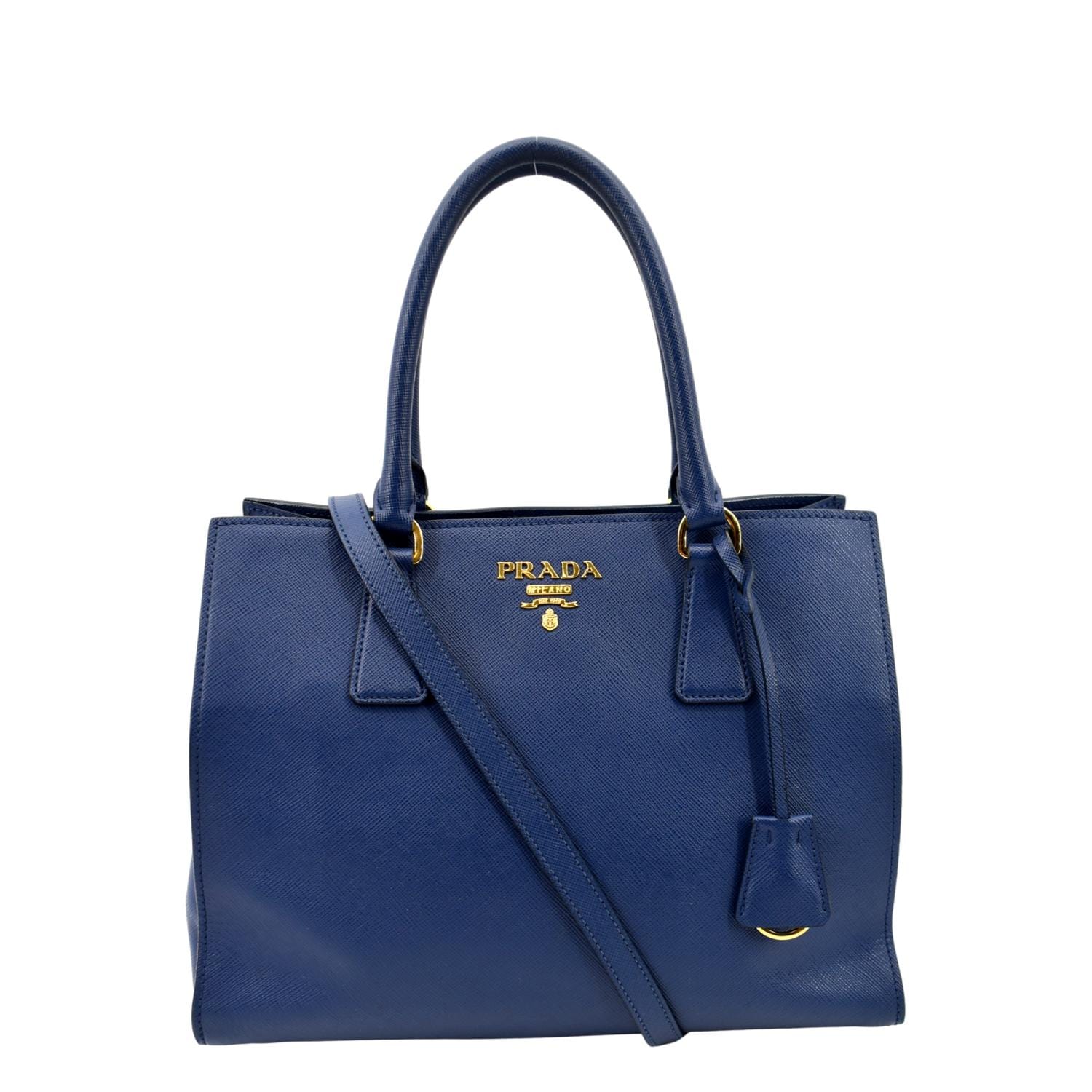 Saffiano Tote Shoulder Bag Leather Blue