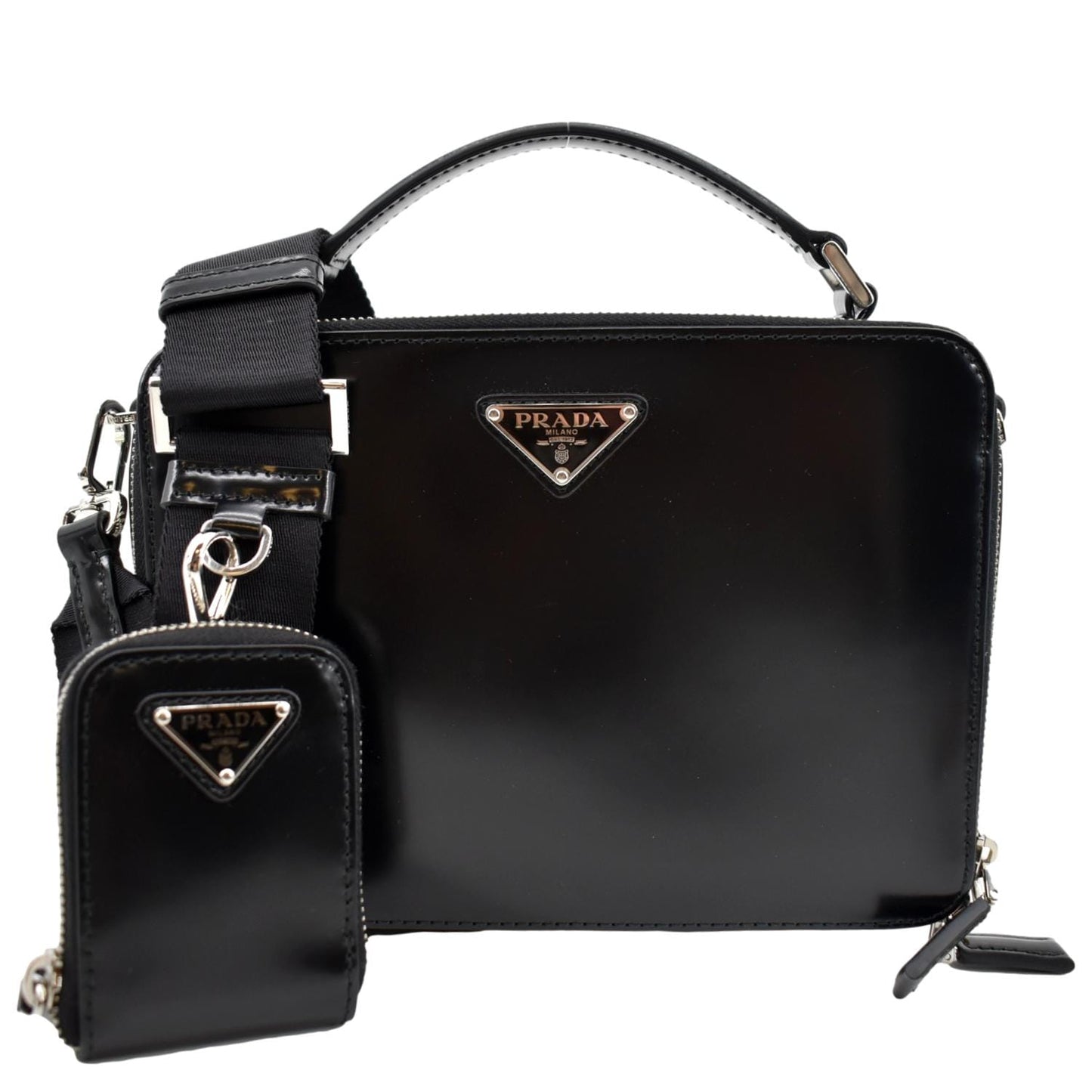Brique Patent Crossbody Bag Leather Black