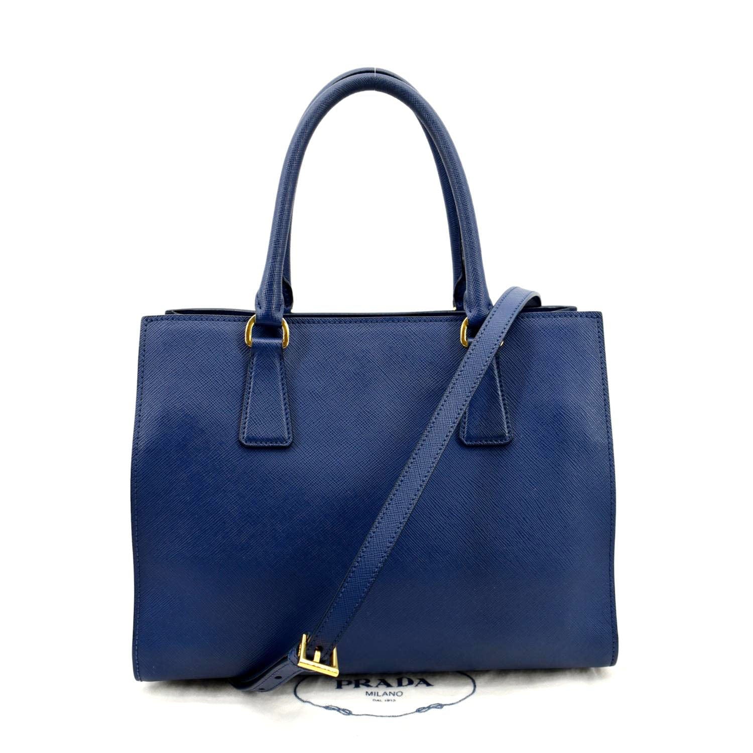 Prada Tote Shoulder Bag Leather Saffiano Blue