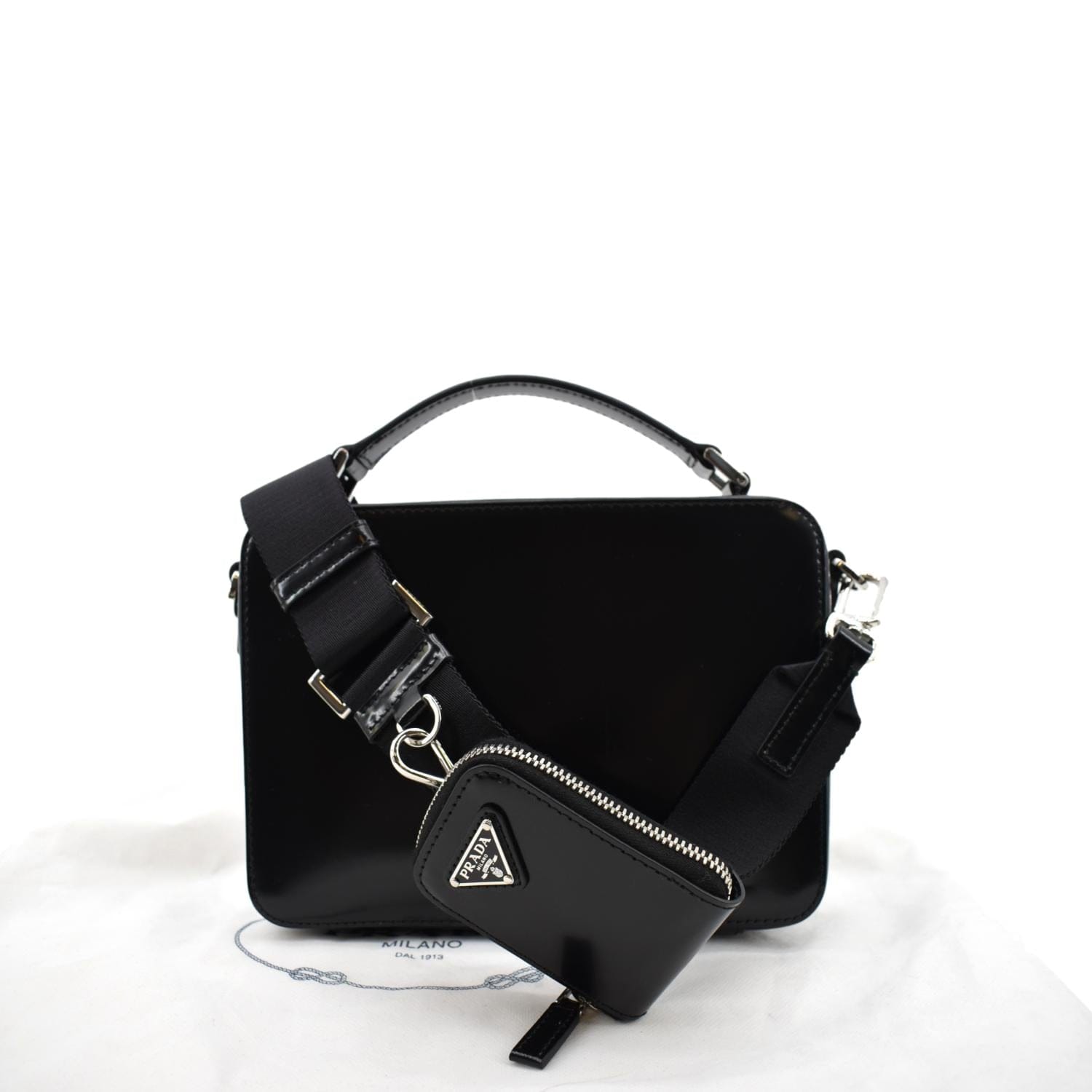 Prada Brique Crossbody Bag 2Vh069 Leather Patent Black
