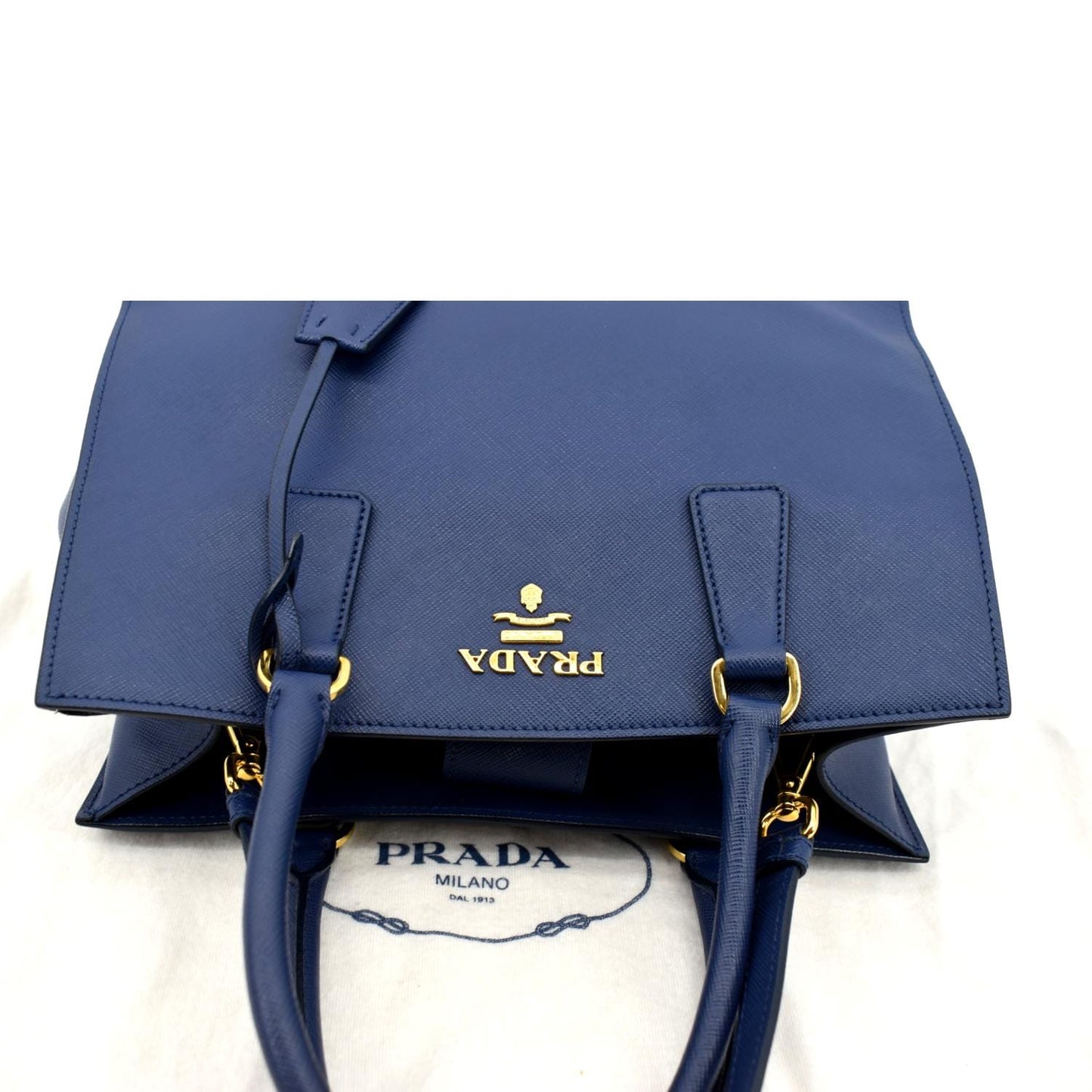 Prada Tote Shoulder Bag Leather Saffiano Blue