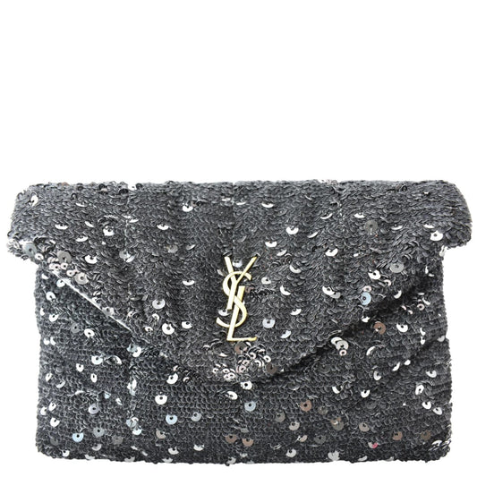 YSL Saint Laurent Saint Puffer Sequin Clutch Wallet Sold Black Small Clutch Bag