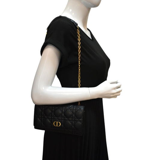 Dior Caro Cannage Calf Shoulder Bag Leather Calf Leather Black