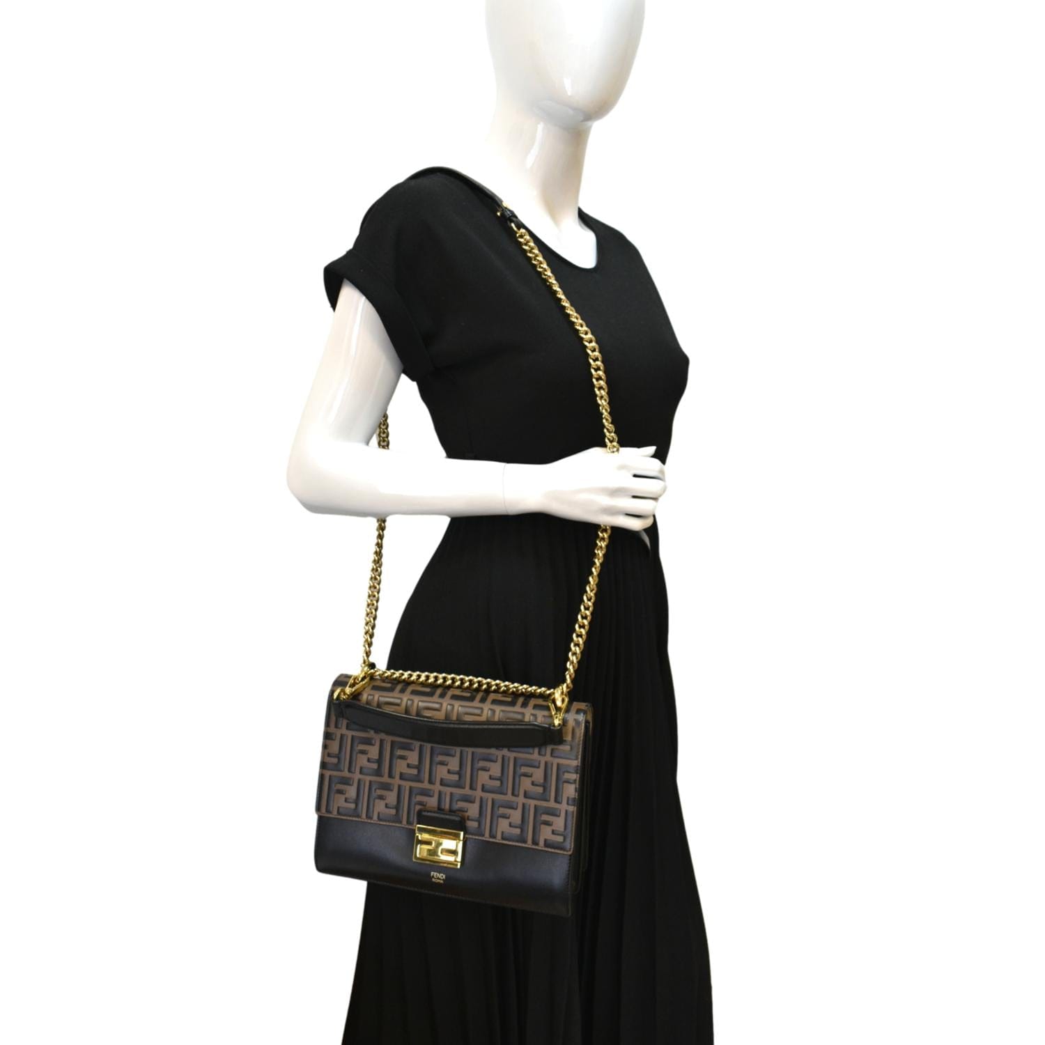Fendi Kan Ff Crossbody Bag Leather Brown Logo