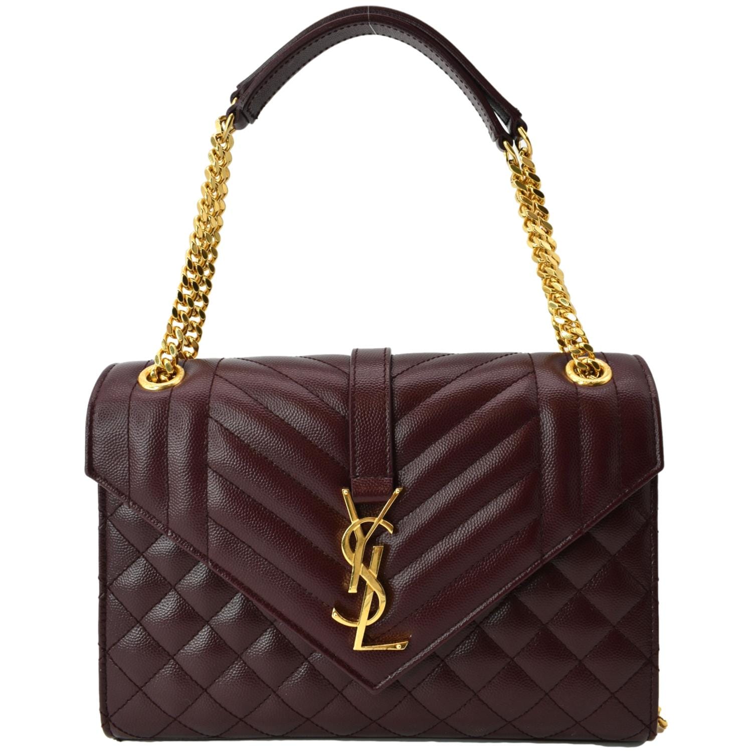 YSL Saint Laurent Saint Envelope Shoulder Bag Maroon Leather Medium