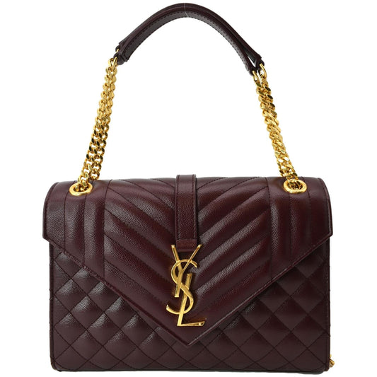 YSL Saint Laurent Saint Envelope Shoulder Bag Maroon Leather Medium