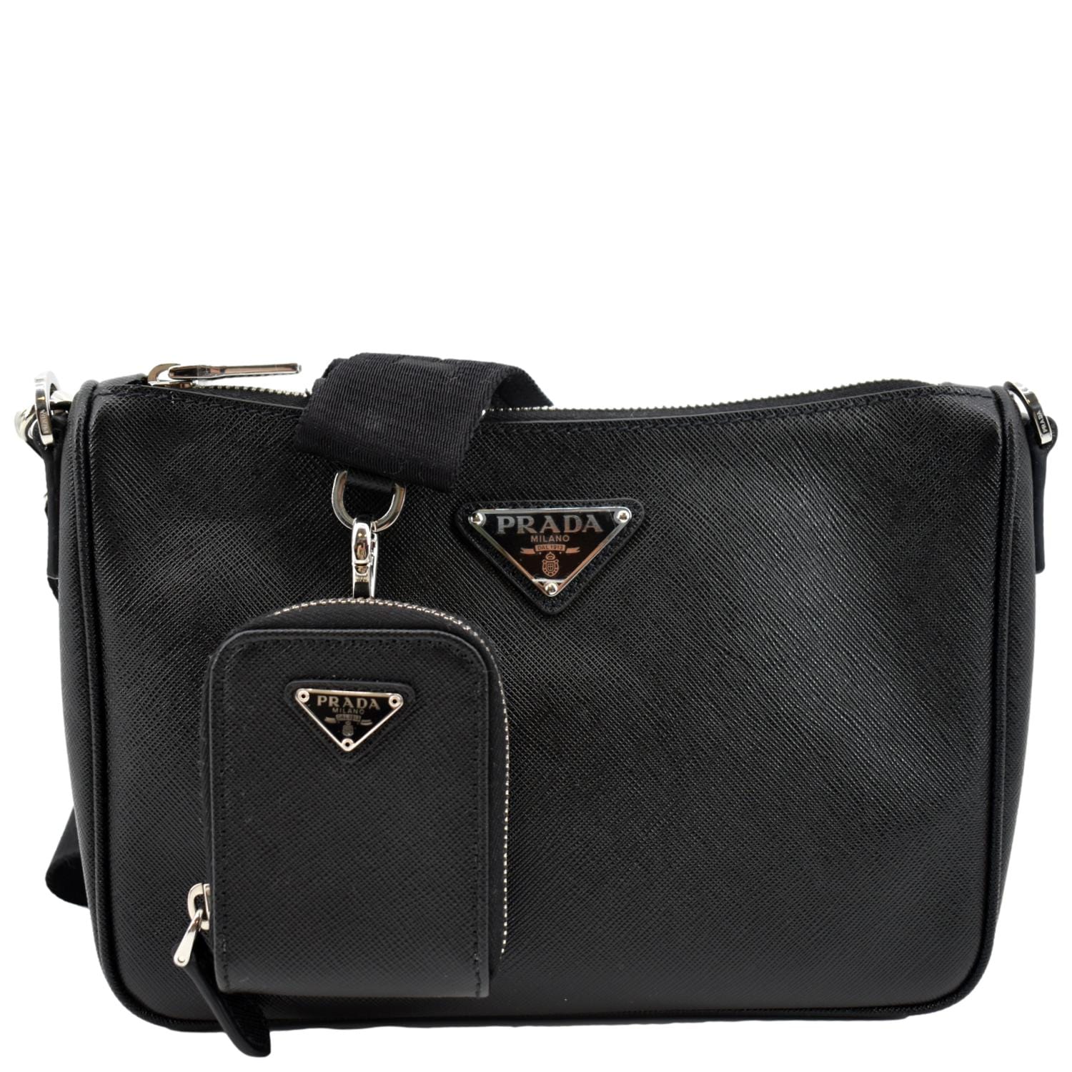 Prada Shoulder Bag 2Vh113 Leather Saffiano Black
