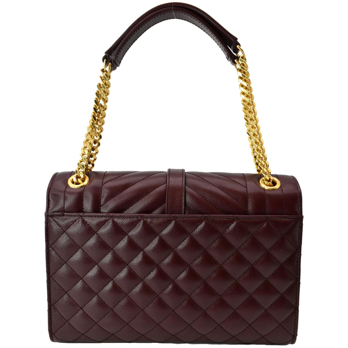 YSL Saint Laurent Yves Envelope Shoulder Bag Maroon Leather Medium Chain