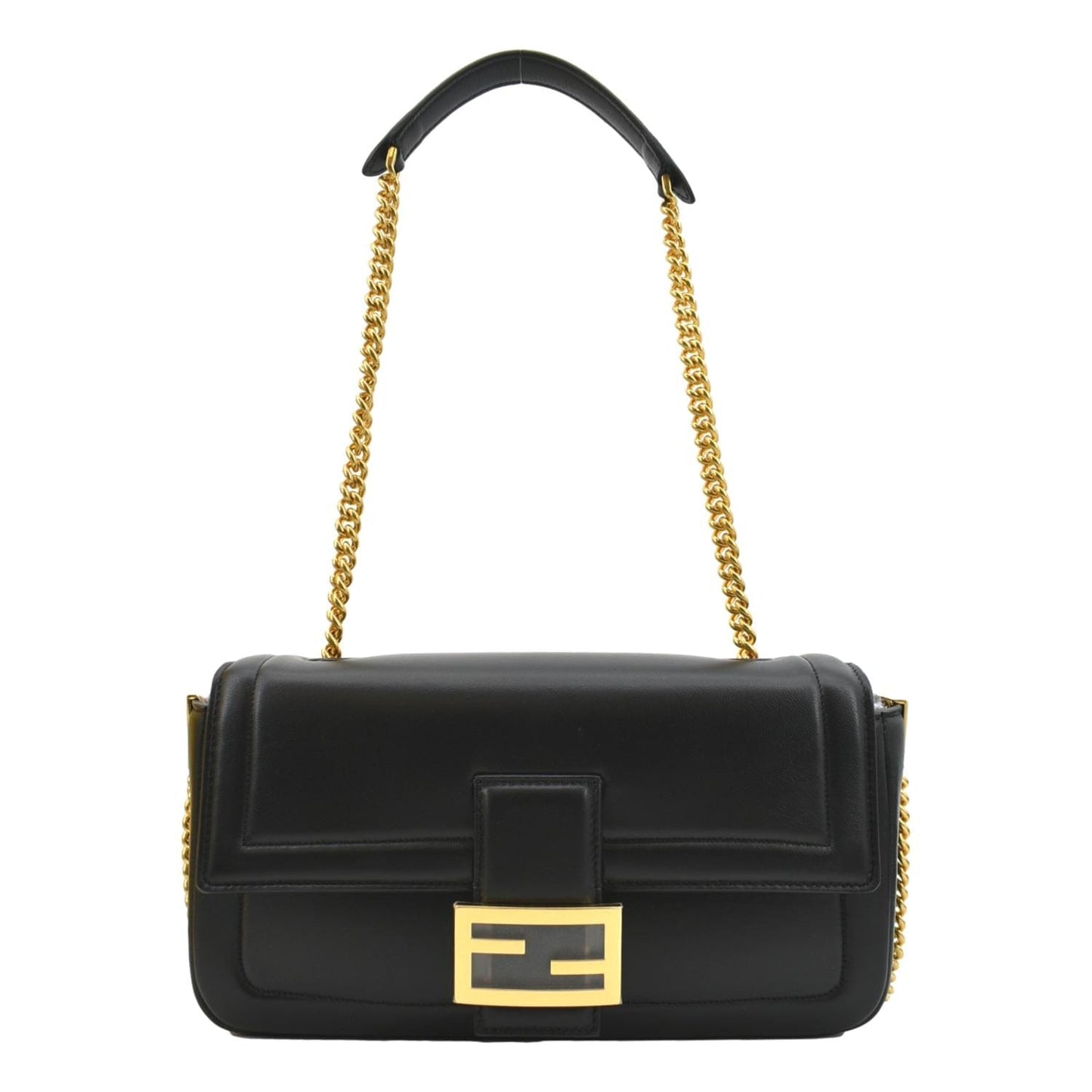 Fendi Baguette Shoulder Bag Leather Lambskin Black
