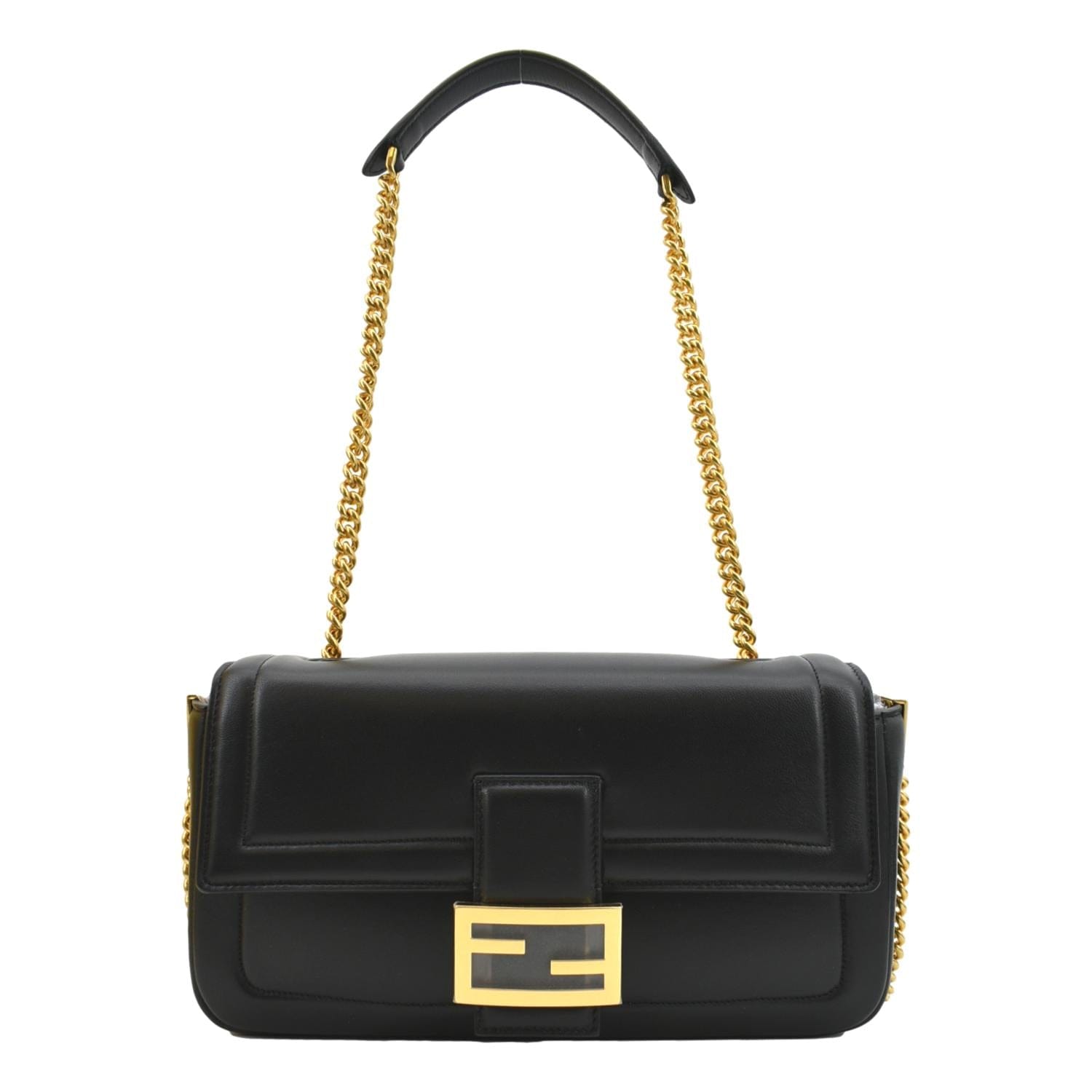 Fendi Baguette Shoulder Bag Leather Lambskin Black