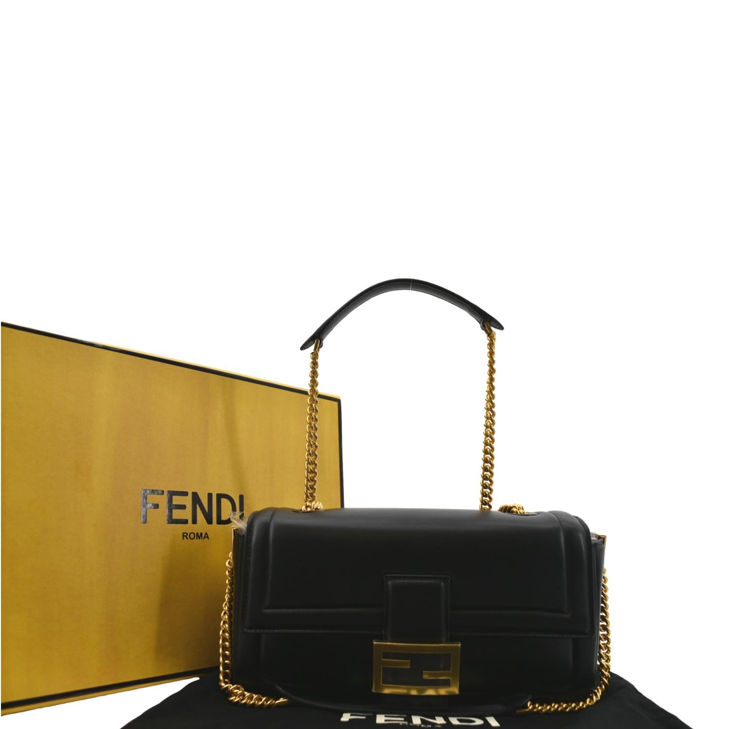 Fendi Baguette Shoulder Bag Leather Lambskin Black