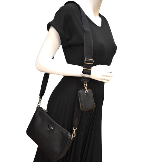 Prada Shoulder Bag 2Vh113 Leather Saffiano Black