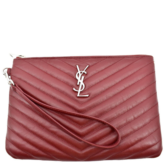 YSL Saint Laurent Saint Pouch Maroon Travel Bag Leather Monogram