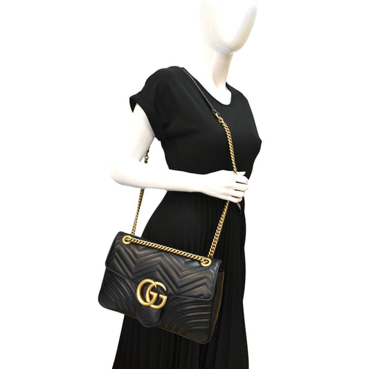 Gucci Marmont Shoulder Bag Matelasse Black Medium Matelasse