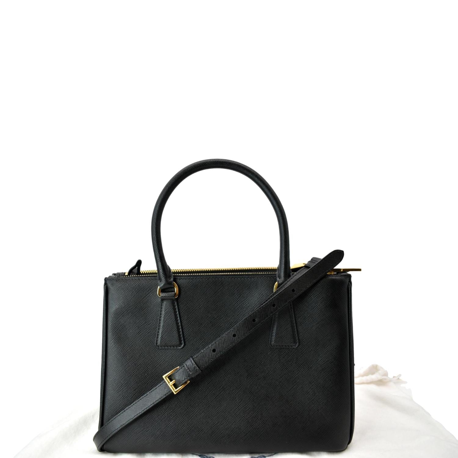 Prada Double Tote Shoulder Bag Leather Saffiano Black